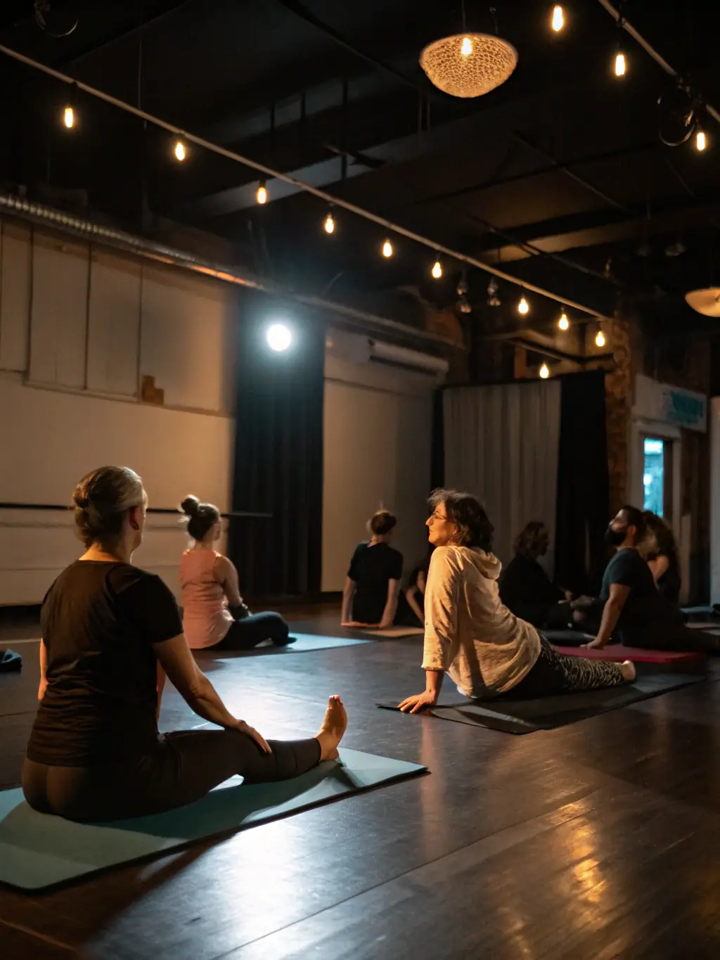 A serene image of participants stretching and relaxing, highlighting the mental well-being aspect.